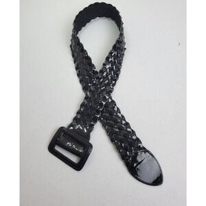 Aimee Lynn Black Patent Leather Wise Woven Braided Belt Women's Size Medium